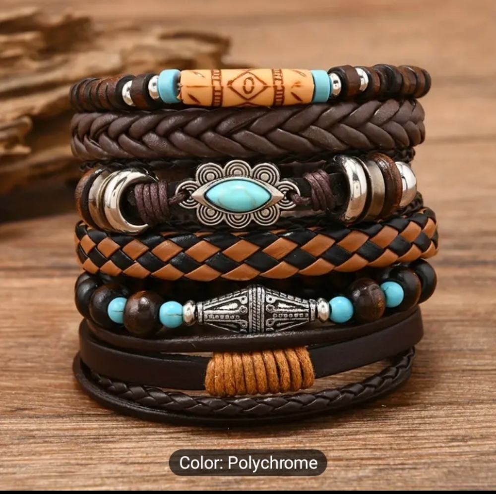 Men's Leather Bracelet Set‎ 6pc f18